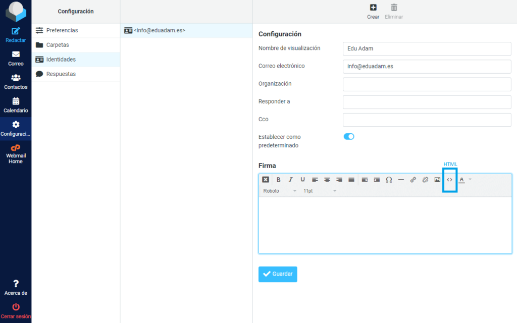 Editor de firma de webmail