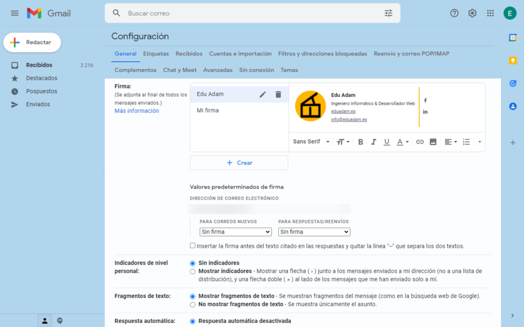 Firma personalizada de correo electrónico