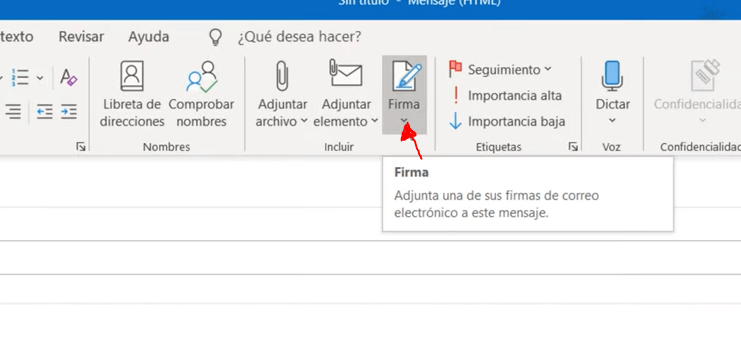Botón de Añadir firma en Outlook 365