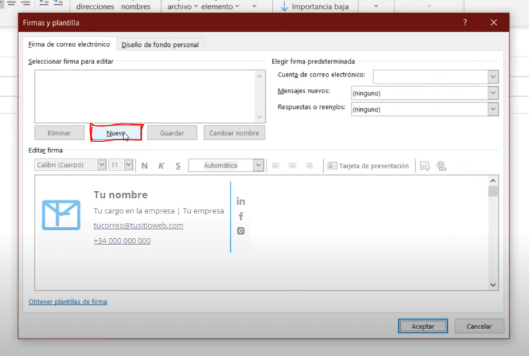 Firma de ejemplo en Outlook 365